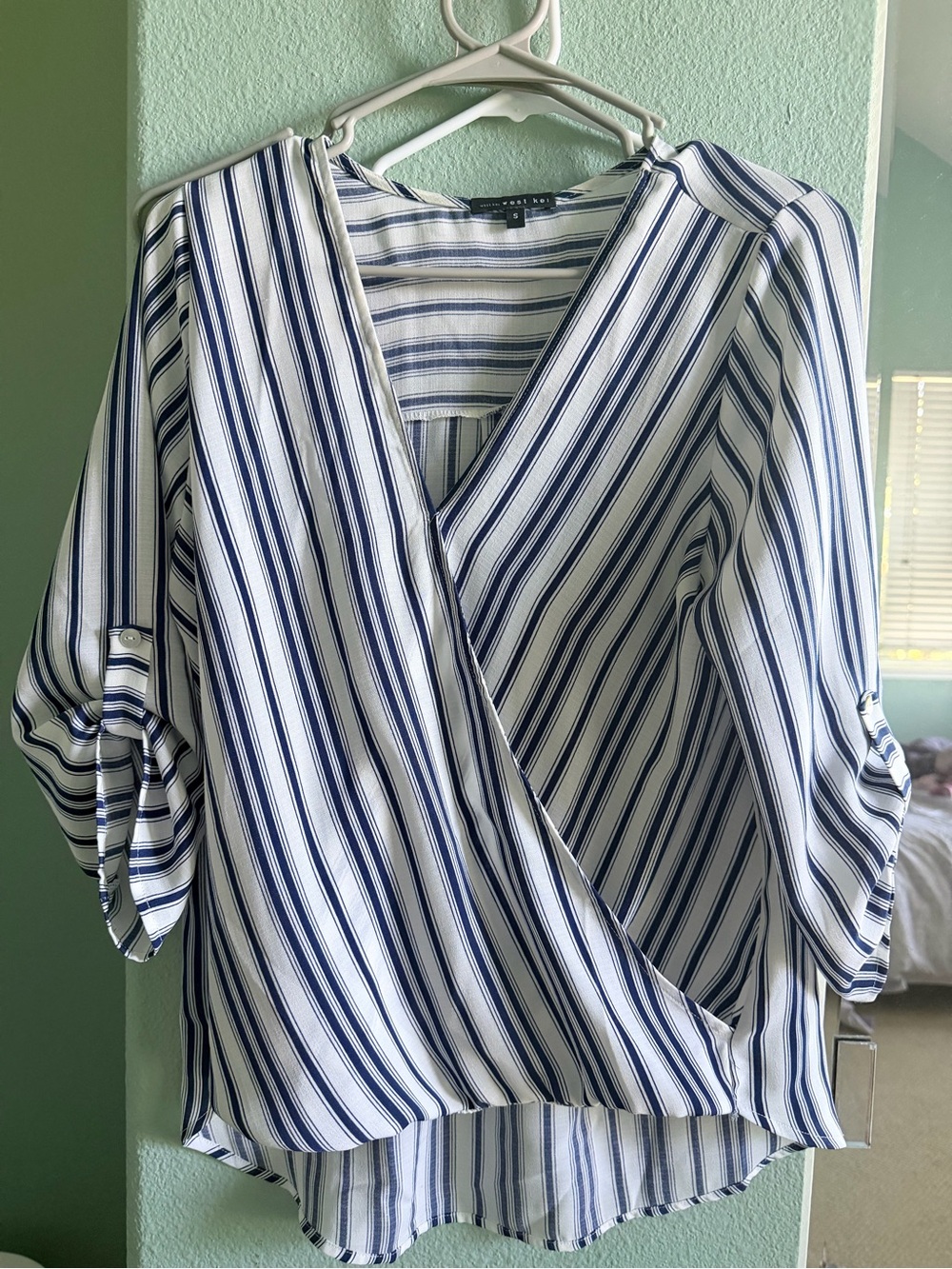 West Kei Navy and White Striped Wrap Blouse
